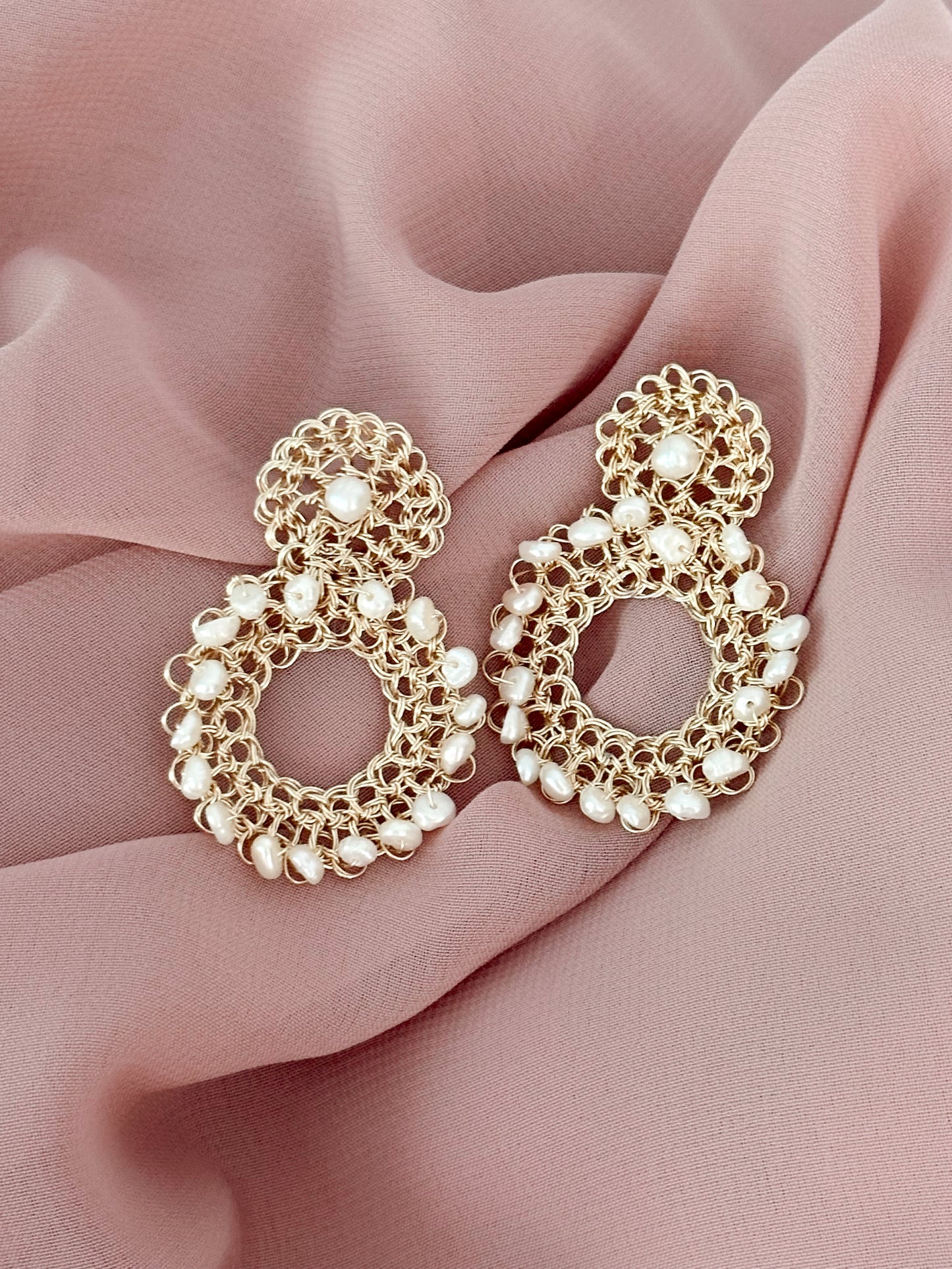 gold crochet pearl earrings