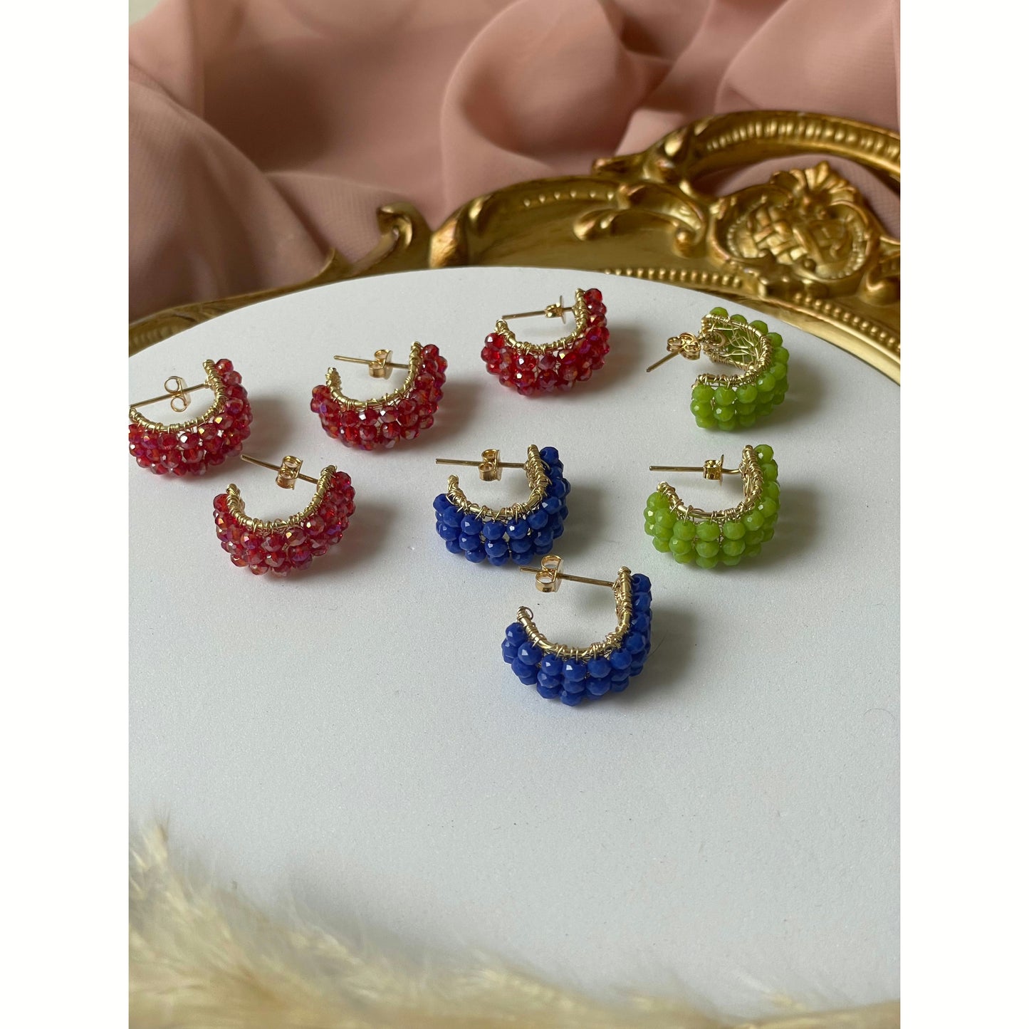 Mavi Handmade Jewelry Blue Green Scarlet Colorful hoops Blue