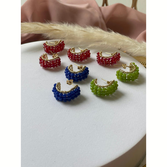 Mavi Handmade Jewelry Blue Green Scarlet Colorful hoops Blue